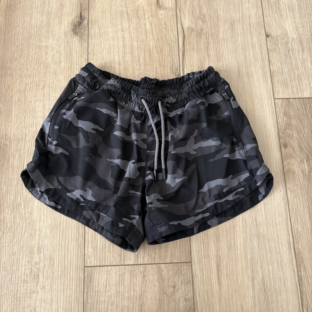 Athleta Girl Shorts Youth L 12 Gray Black Camo Gym Play All Day‎
